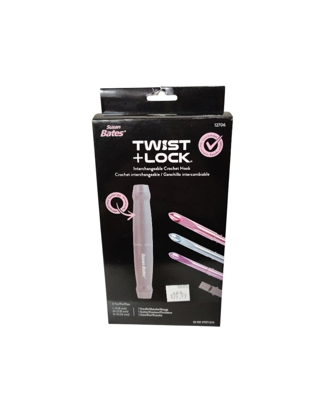 Susan Bates Twist + Lock Interchangeable Crochet Hook Set With Handle and Case